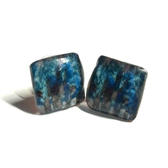 Earrings QUAIL MARBLE Small Stud Resin Wearable Pop Art Jewelry - Picture 1 of 6